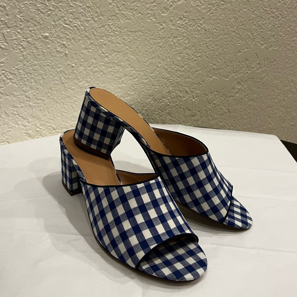 J. Crew Royal Blue Gingham Mule US W 8 (NEW)